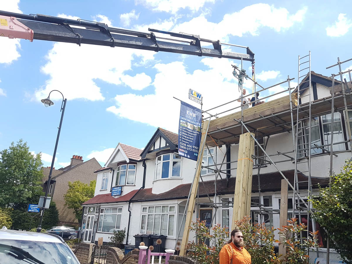 RSJ lifting into roof in Woolwich London